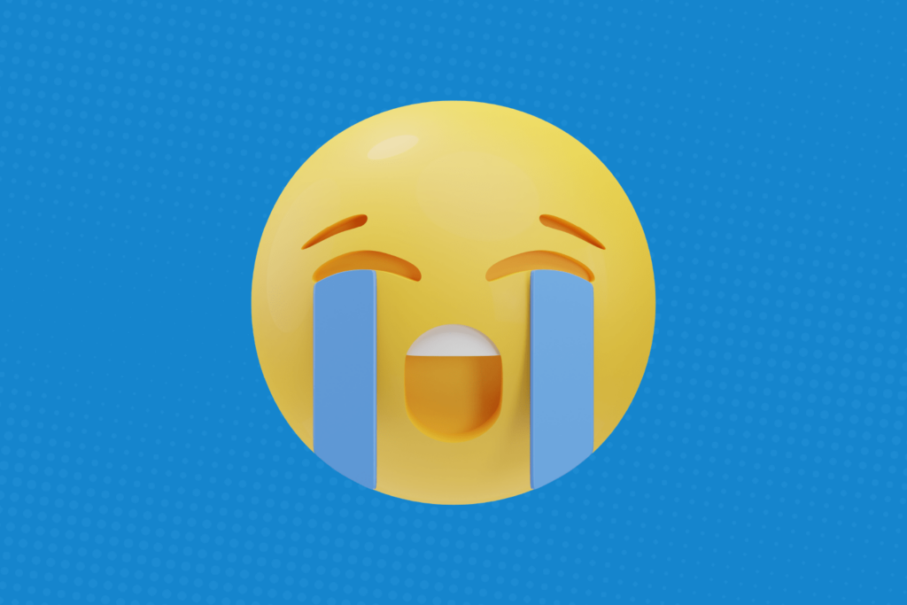 3D illustration of a yellow crying emoji to express that my braces hurt so much I want to cry