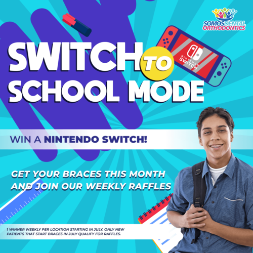 Banner to promote a raffle to win a nintendo switch at somos dental 02