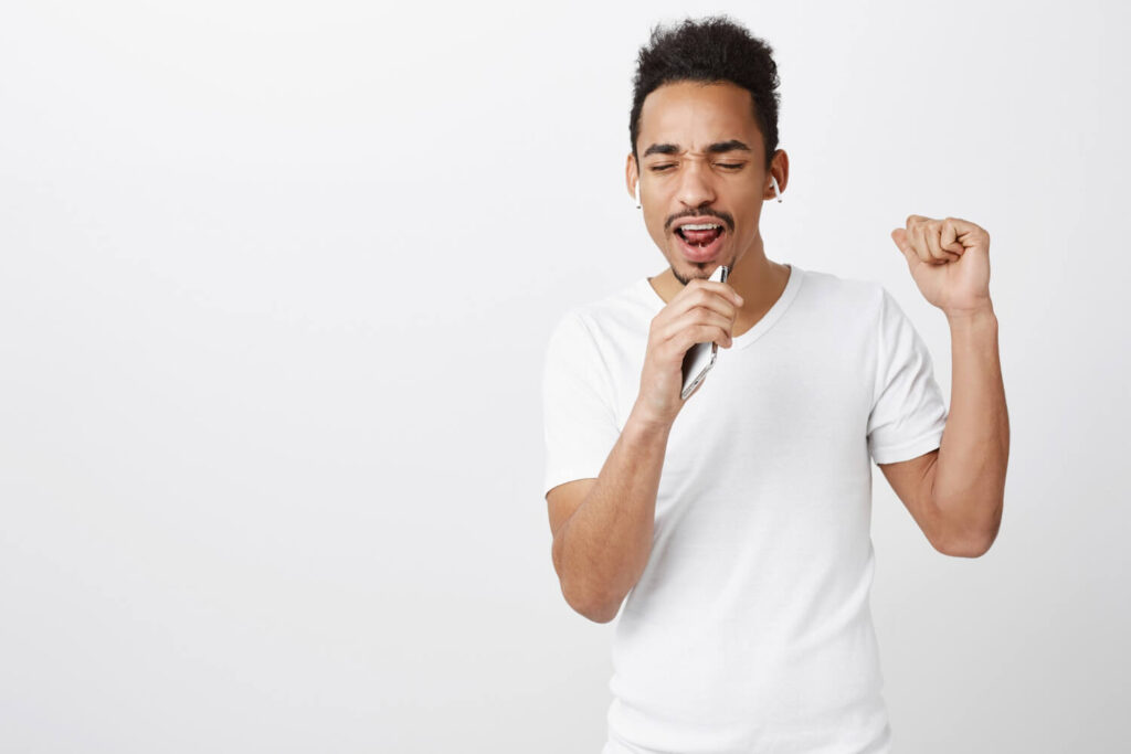 African american hispanic man singing