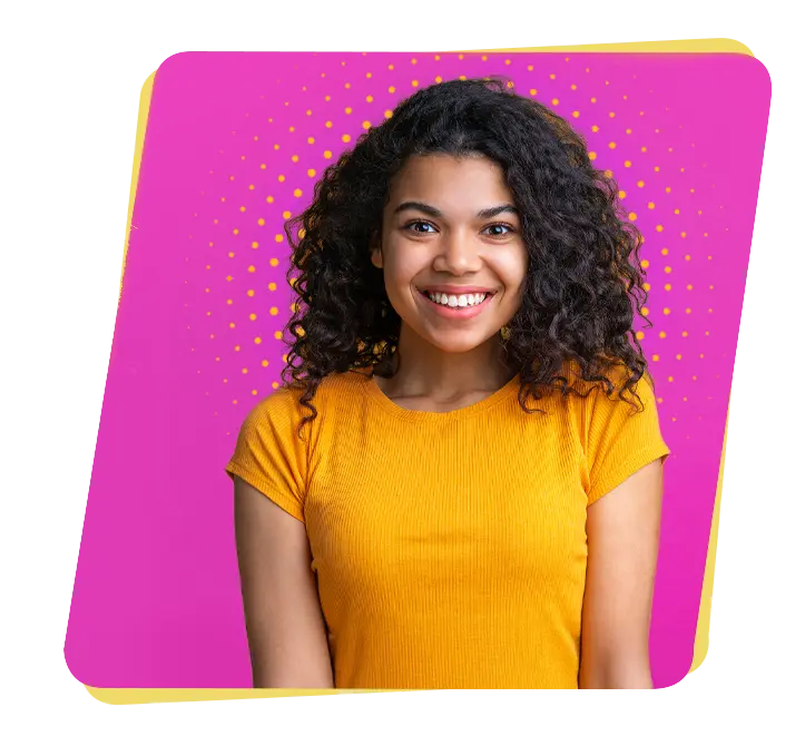 latin girl teen with yellow shirt smiling