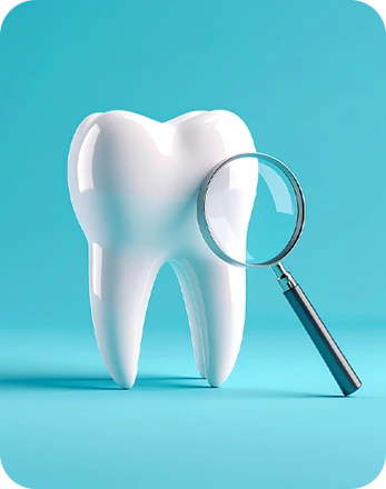 magnifying glass in front of a tooth to do a tooth filling