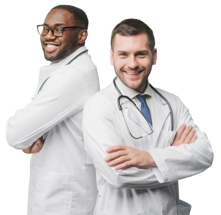 Cheerful confident multiracial medics